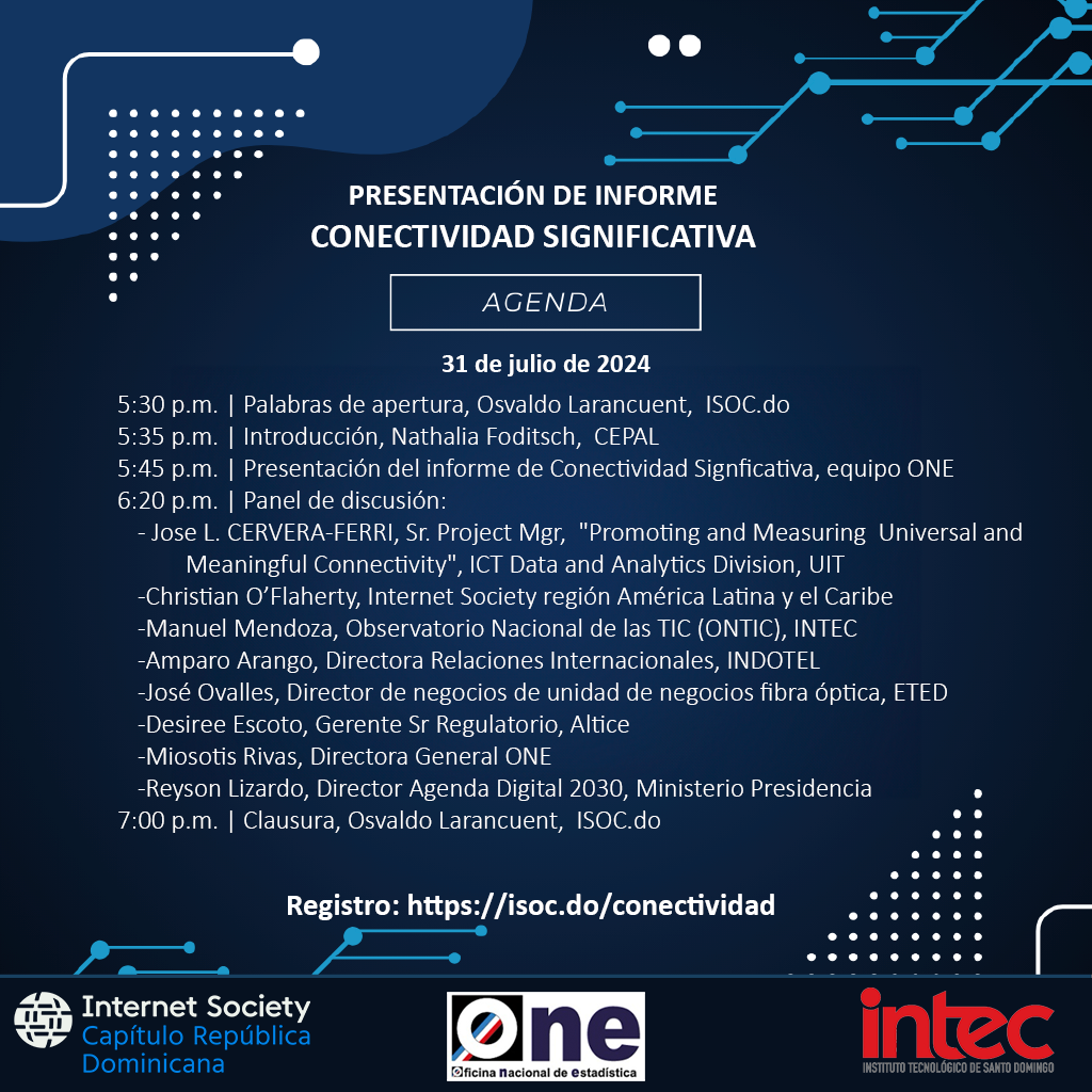 Agenda webinar Conectividad Significativa isoc.do y one