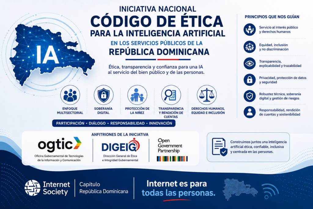 Infografía sobre la iniciativa nacional para un Código de Ética de la Inteligencia Artificial en la República Dominican desarrollado por Isoc-do